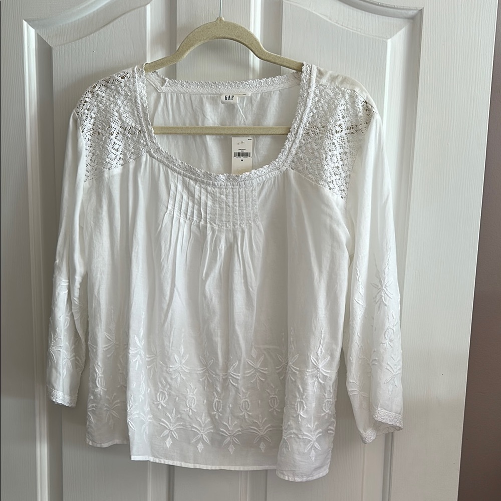GAP White Relaxed Blouse with Embellished Pleats